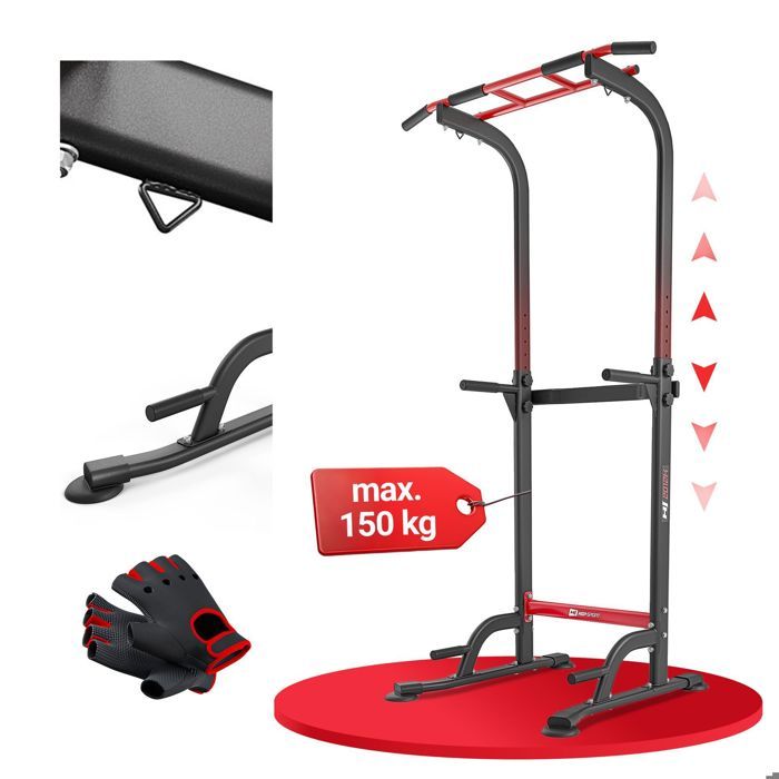 Hop-Sport Power Tower HS-2012K avec station de dips Station de musculation avec barre de traction Chaise Romaine charge max.150 kg