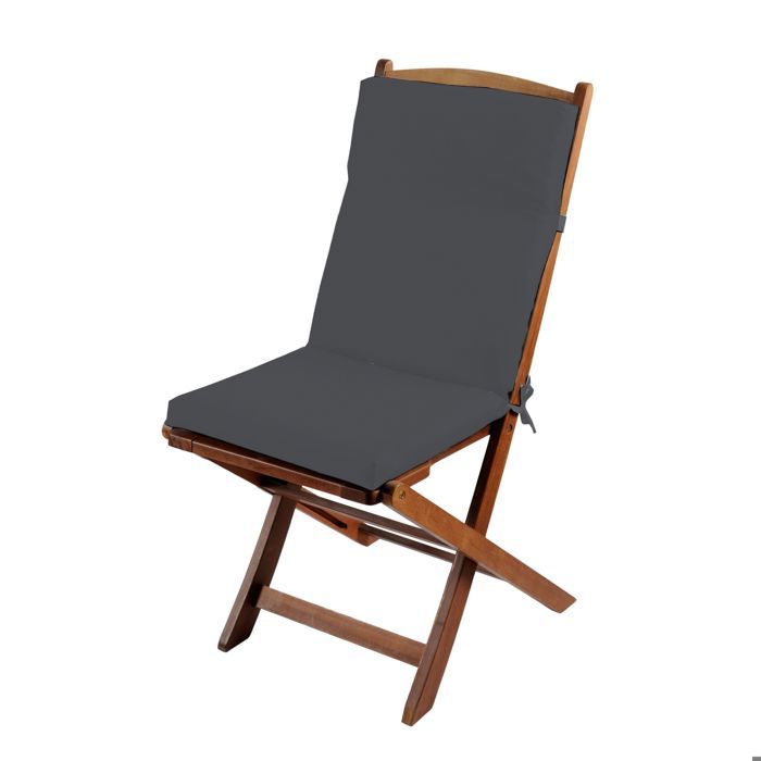coussin de fauteuil déperlant - gris - 90 x 40 cm - attache clips + nouettes - 100% polyester