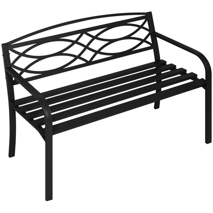 WOLTU Banc de Jardin Banc Extérieur en Métal Résistant aux Intempéries avec Dossier et Accoudoirs 127.5x59.5x83cm Noir