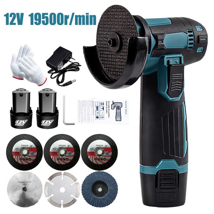 Mini Meuleuse D'Angle Sans Fil 12V 19500 Tr/min - 2 Batteries 4500mAh, 7 Disques 75mm - Pour Couper, Polir, Poncer