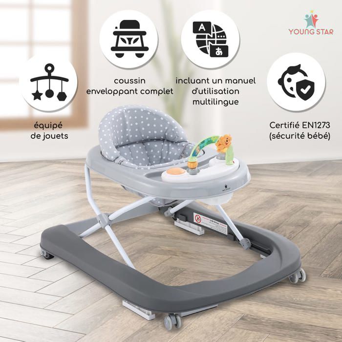 YOUNGSTAR Trotteur 3 en 1 petit bolide 3 modes de jeux evolutifs noire