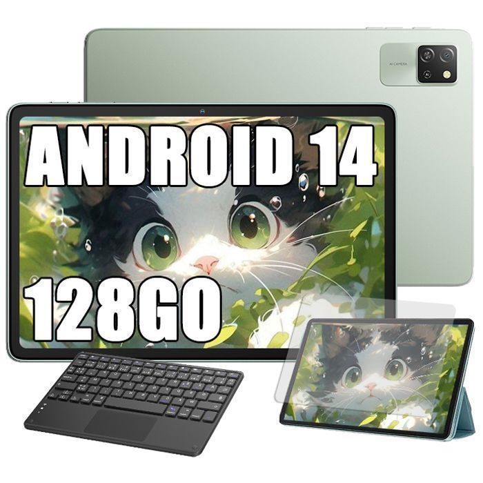 Blackview Tab 60 WiFi Tablette 10.1 HD+ IPS Android 14 WiFi 6Bluetooth 5.312Go+128Go/SD 1 To WPS Mode PC Vert Avec Clavier K1