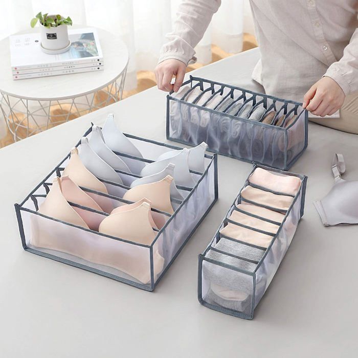 Lifewit Lot De 4 Organisateurs De Tiroirs Pliables 6 Compartiments 42x27x17 Cm - Rangement Gris Pratique
