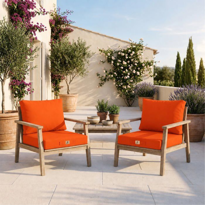 Coussins pour salon de jardin déhoussable 50x50cm orange