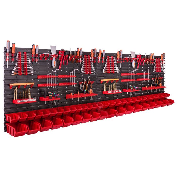Mur datelier - BOTLE - Tableau à outils 230x78 cm - 6 étagères - Plastique - Fixation murale facile