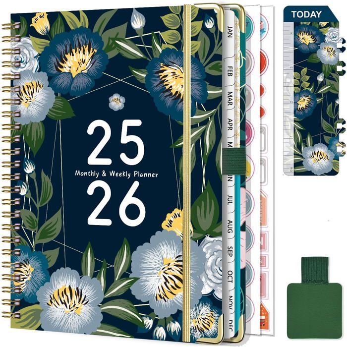 Agenda Semainier 2025 2026 A5 - Couverture Rigide Beige, Passant Stylo & Poche Arrière - Organisation Parfaite