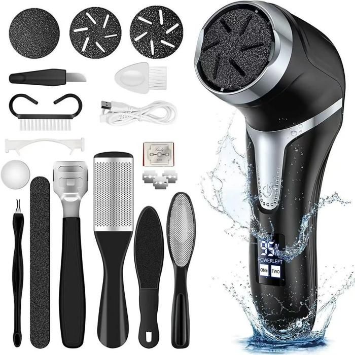Ponceuse pedicure pédicure écran LED numérique étanche rechargeable par USB facile à nettoyer noir