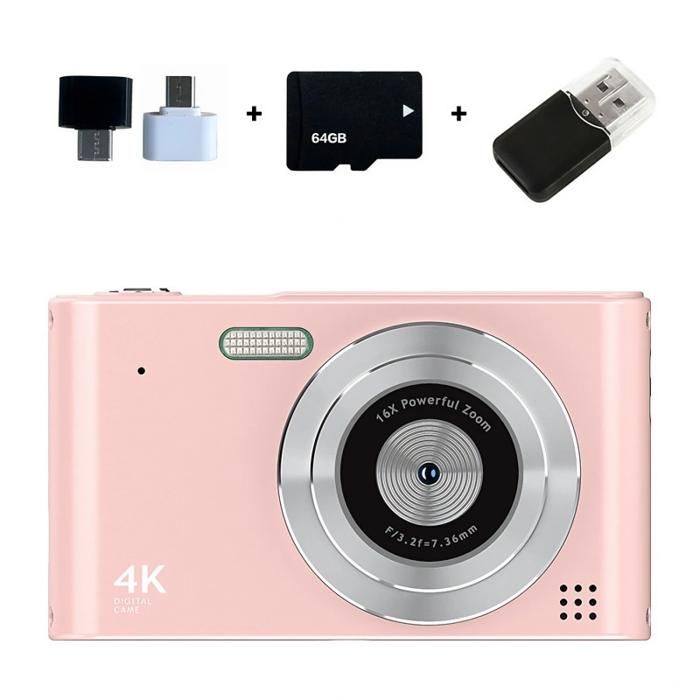 Appareil photo numérique carte mémoire 64 Go écran HD 24 pouces zoom 16x style rétro rose
