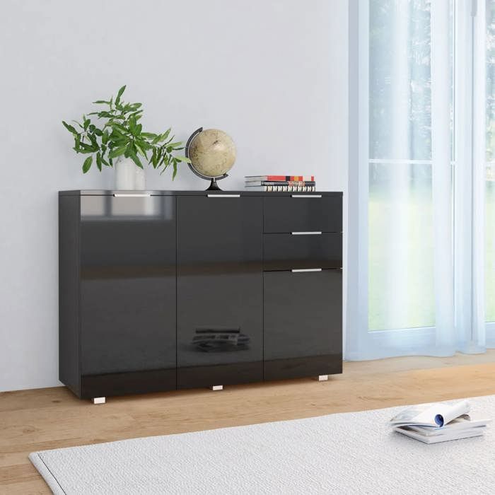 Buffet - vidaXL - Noir brillant - 107x35x805 cm - 2 tiroirs - 3 portes