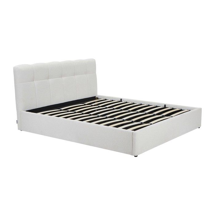 Lit coffre 180 x 200 cm - Tissu bouclette - Blanc - MAZIRI