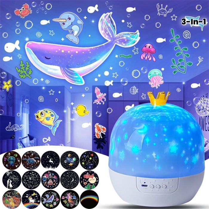 Projecteur Galaxie Magique 360° 15 Images Exclusives & 3 Modes Veilleuse Plafond/Mur/Table Branchement Secteur Cadeau Noël