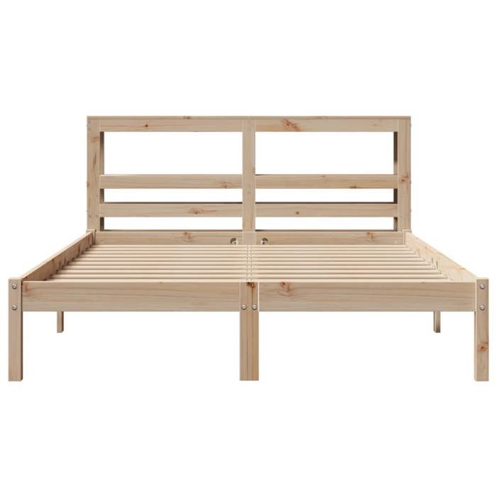 Structure de lit en bois massif - UU - 160x200 cm - Bois de pin massif - Étagères de rangement - Tête de lit sur pied