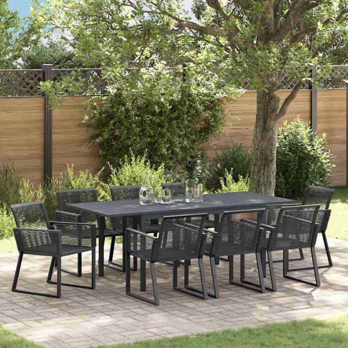 Ensemble de salle à manger de jardin - vidaXL - Poly rotin - Noir - Table extensible - 8 chaises