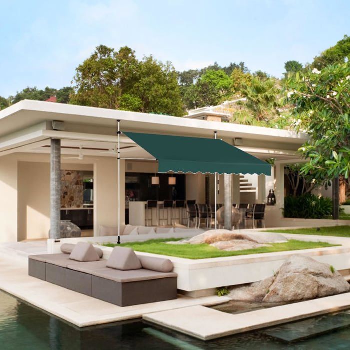 GIANTEX Store Banne Manuel Rétractable 25x12M en Aluminium-sans Perçage-Hauteur Réglable 2-3M-Auvent Banne de Balcon sur PiedVe