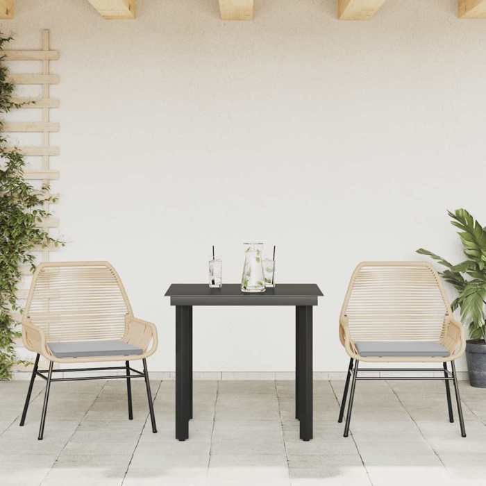 (SOLDES dété) Ensemble à manger jardin coussins - 3 pcs - SHIELD - Table de jardin et 2 Fauteuils - marron poly rotin verre 7331460