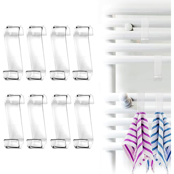 8 Pieces Crochet Radiateur Rond Crochet pour Radiateur Salle de Bain Crochet Radiateur Seche Serviette Crochet 8 Pcs (Transparent)