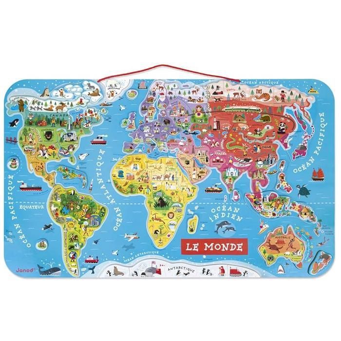 Puzzle Carte du Monde Magnétique en Bois - 92 Pièces Aimantées - 70 x ...