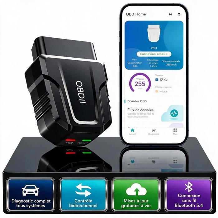Valise Diagnostic Auto - Diagnostic Voiture Bluetooth sans Fil - OBDII pour Tous Les Systèmes Test Actif Lecteur de Codes