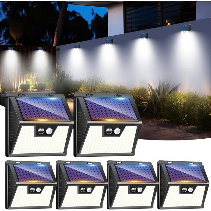 Lampe solaire extérieure 176 LED avec détecteur de mouvement - IP65 étanche 3 modes déclairage - Blanc froid pour jardin garage