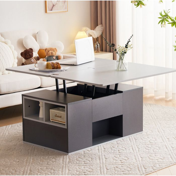 JOINERY table basse relevable rangement multifonction 2 en 1 rectangulaire 100 x 51 cm gris en panneaux de particules salon