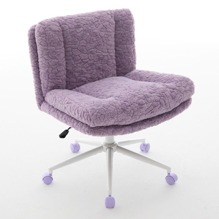Chaise de Bureau Chaise Coiffeuse en Tissu Peluche Fauteuil avec Rembourrage en Mousse Hauteur Réglable pour Bureau Dressing Violet