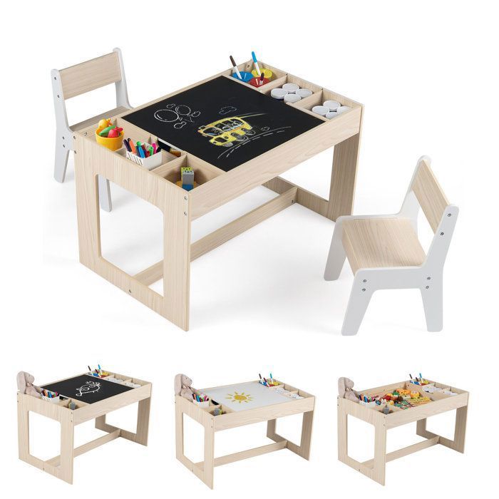 Ensemble table enfant et 2 chaises tableau noir et tableau blanc réversibles rangement pour dessin et devoirs