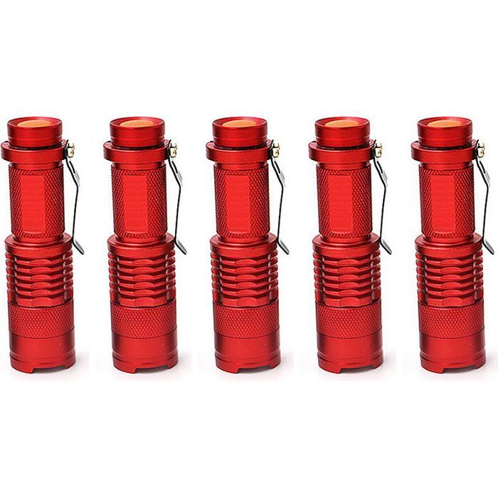 5pcs Mini lampe torche télescopique rechargeable - Zoom réglable 600 lumens 300m de portée - Camping urgence domestique - Rouge