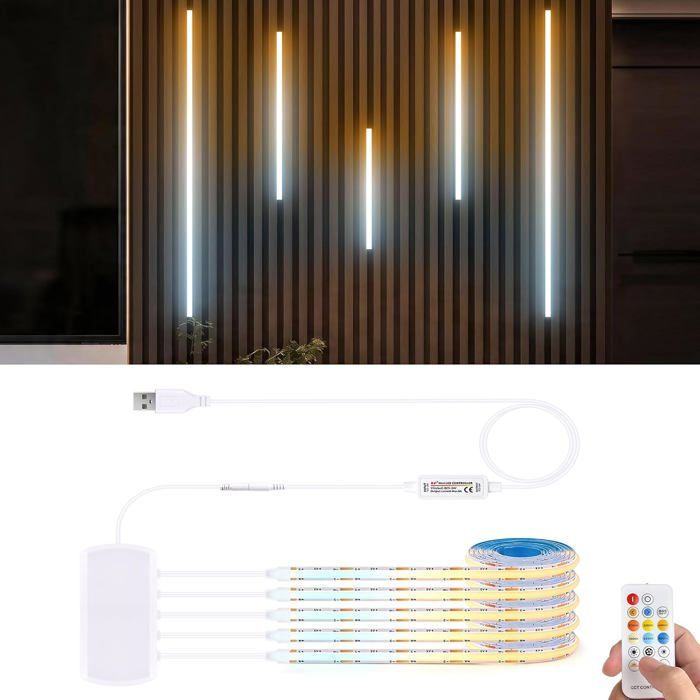 5 Pcs 1M 2700K Blanc Chaud-6500K Blanc Cct Cob Led Bande Kit 5V Usb Cob Led Strip Light Avec Télécommande Pour Panneau Acous[Ji219]