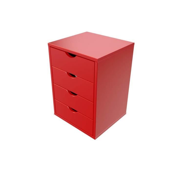 caisson 4 tiroirs en bois massif rouge - abc meubles - dimensions 60x43.2x40 cm
