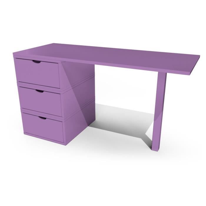 bureau - abc meubles - cube 3 tiroirs - violet - bois massif - 150x60x75 cm