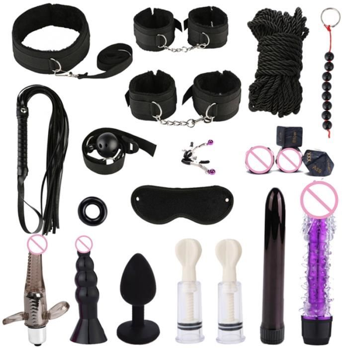 Noir-Kit de Bondage BDSM érotique, 20 ventouses de mamelon