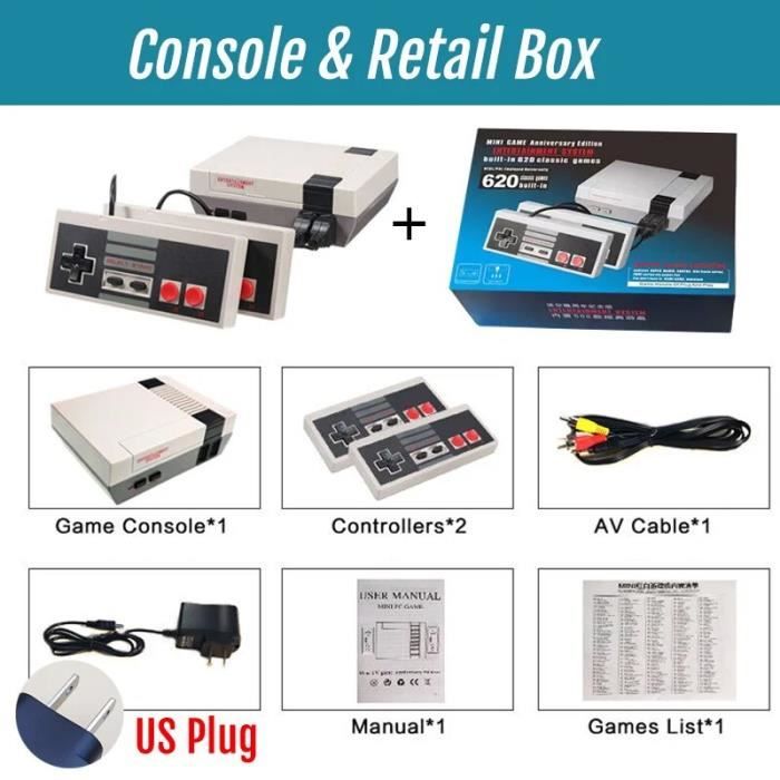 Plug de console-us - Console de jeu vidéo rétro Anj8 Bit Mini TV, 620 ...