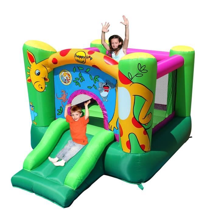 Happy Hop Chateau Gonflable Motif Girafe Avec Trampoline Et Toboggan Vert Achat Vente Aire De Jeux Gonflable Cdiscount