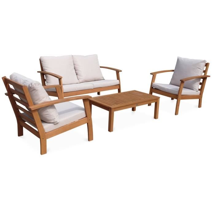 Salon De Jardin En Bois 4 Places Ushuaia Coussins Ecrus