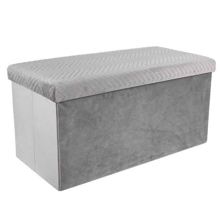 coffre banc pliable velours gris clair - altobuy - floy - vintage - dimensions 76x38xh38 cm