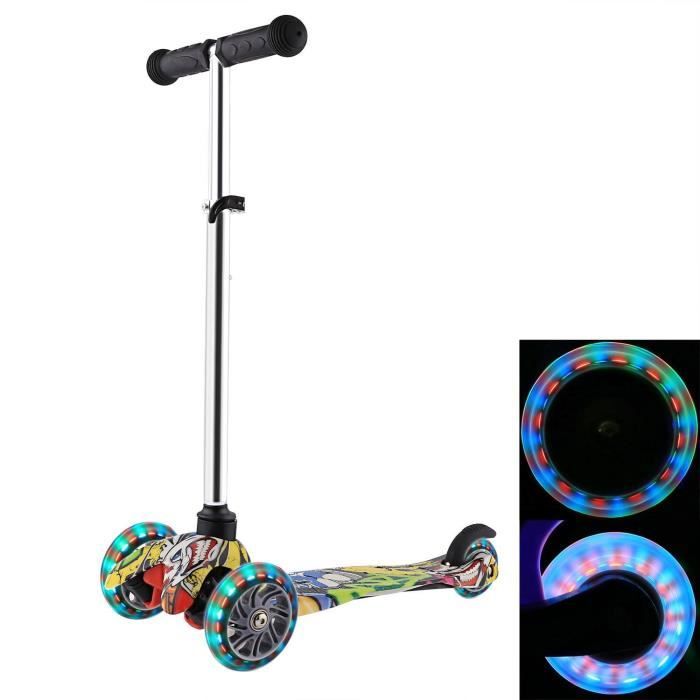 Trottinette Enfant 3-12 Ans KORIMEFA - 3 Roues LED, Guidon Réglable, Frein Arrière, Poids 2,5kg