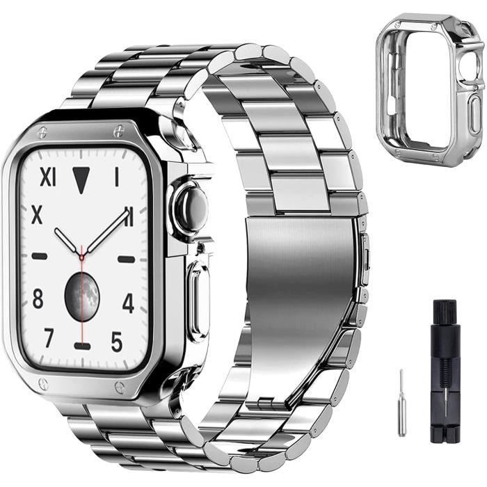 Bracelet + Coque Compatible avec Apple Watch Bracelet 38mm 40mm 41mm , Acier  Inoxydable Métal pour iWatch Series SE/8/7/6/5/4/3/2/1 argent, -  Achat/vente bracelet de montre Acier - Cdiscount
