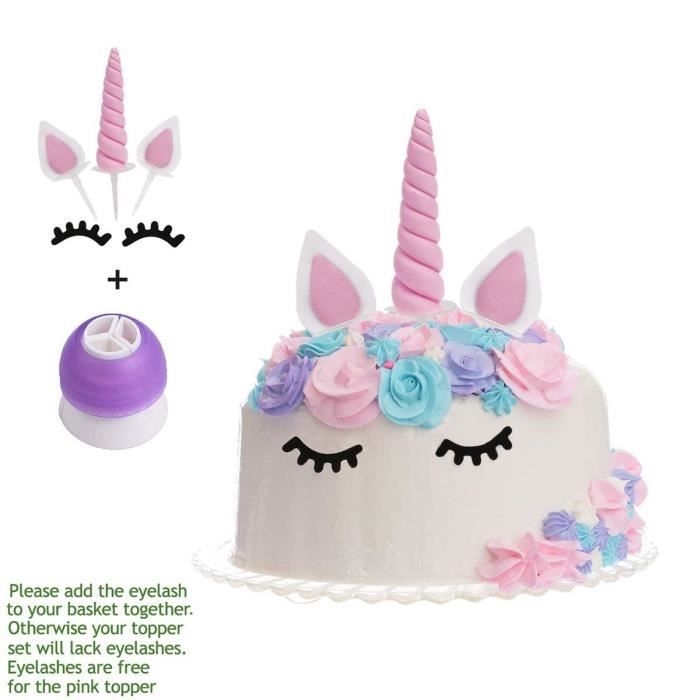 Kaishane Gateau De Licorne Klaxon Oreilles Et Cils Cake Topper