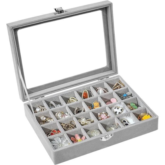 Lolalet Boîte à Colliers 2 Niveaux Avec Couvercle Transparent - Rangement Bijoux Velours Noir