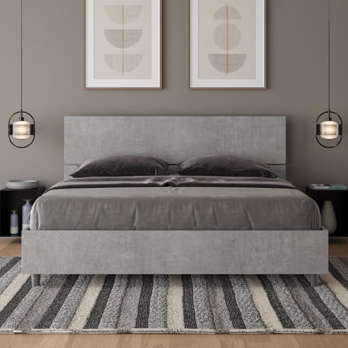 Lit double - Demas - 160x190 cm - Tête inclinée - Microparticules de bois - Ciment Lit double - Demas - 160x190 cm - Tête inclinée - Microparticules de bois - Ciment