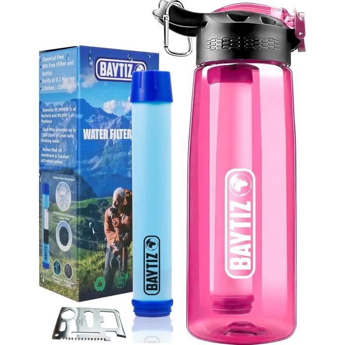 Bouteille Filtrante - BAYTIZ - Paille de Survie - Charbon Actif - Nomade - Randonnée