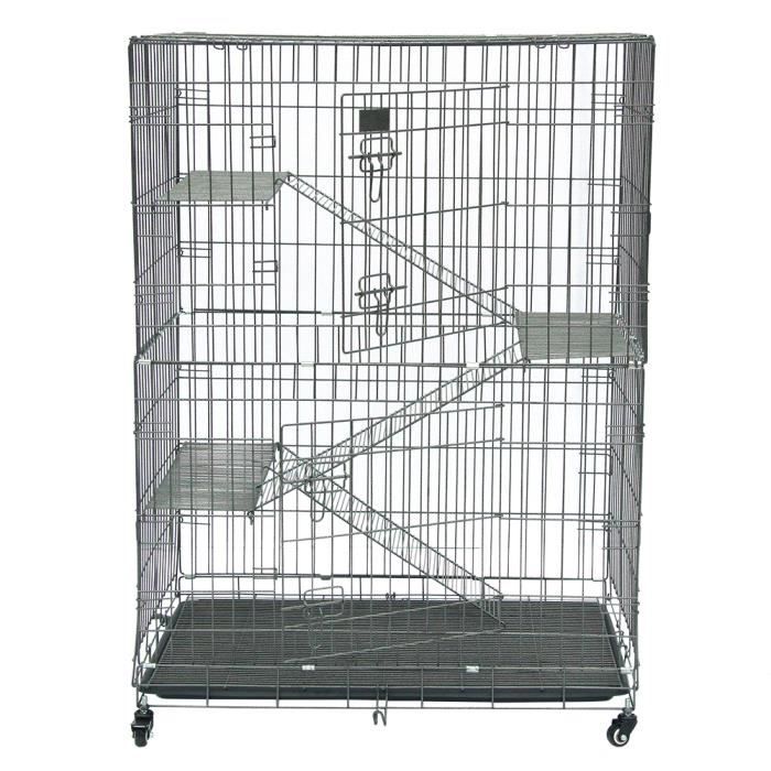Cage Activite Habitat Pour Chat Avec Escalier Interieur Et 4 Roues 78x49x110 Cm Cdiscount