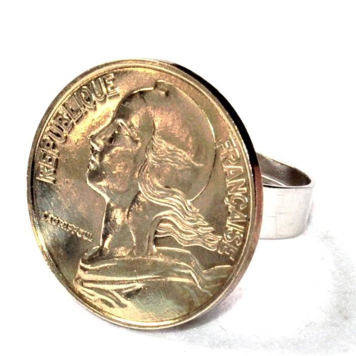 Bague Argentee Doree Piece De Monnaie 20 Centimes France 58 60