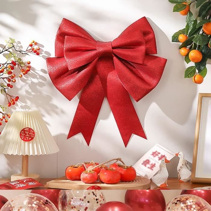 4 Nœuds En Velours Rouge XXL Pour Sapin De Noël - 21x31 Cm, Décoration Luxueuse Pour Pointe Ou Cadeaux