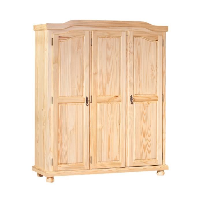 Armoire 3 portes en pin massif CHAMONIX Cdiscount Maison