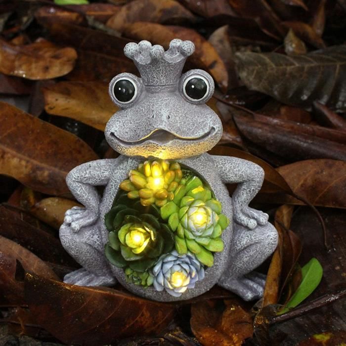 Statue Grenouille Solaire Jardin - Décoration Lumineuse Extérieur Résine - Lumière LED Chaude