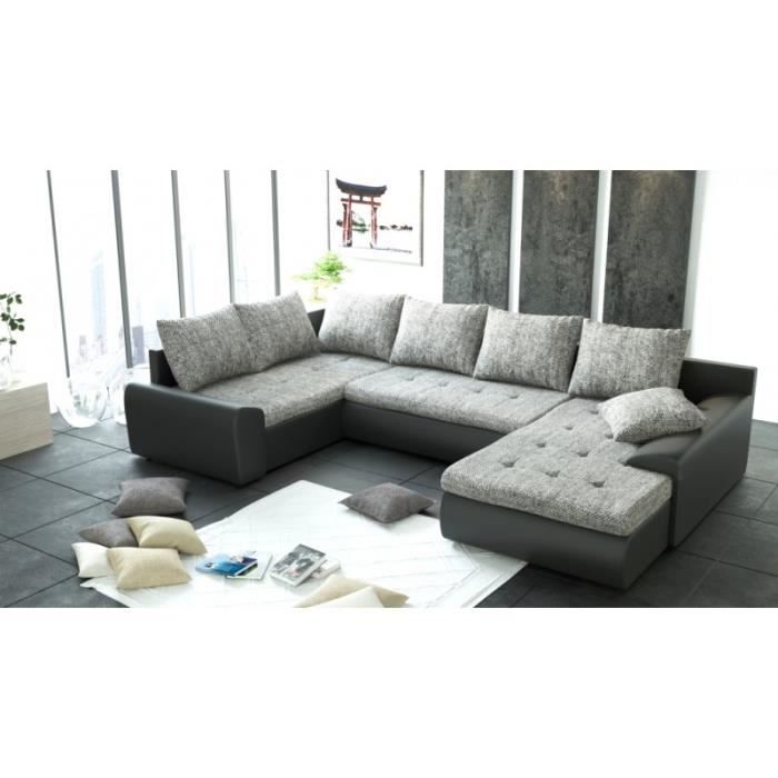 Canapé Dangle Panoramique 6 Places Joya Gris Et Noir Pu