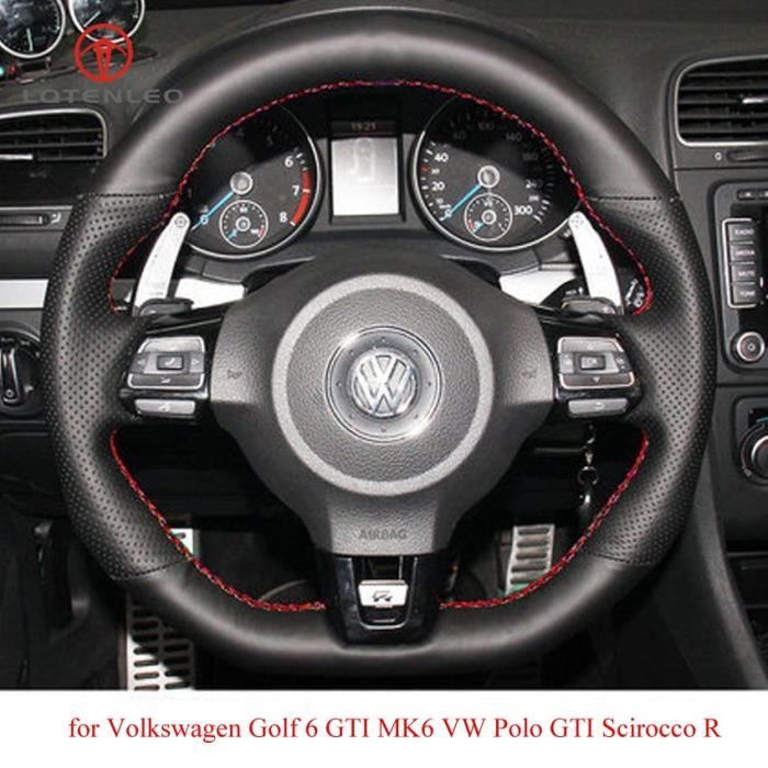 LQTENLEO housse de volant de voiture en cuir artificiel noir, pour  Volkswagen Golf 6 GTI MK6 VW Polo G Black Thread - Cdiscount Auto