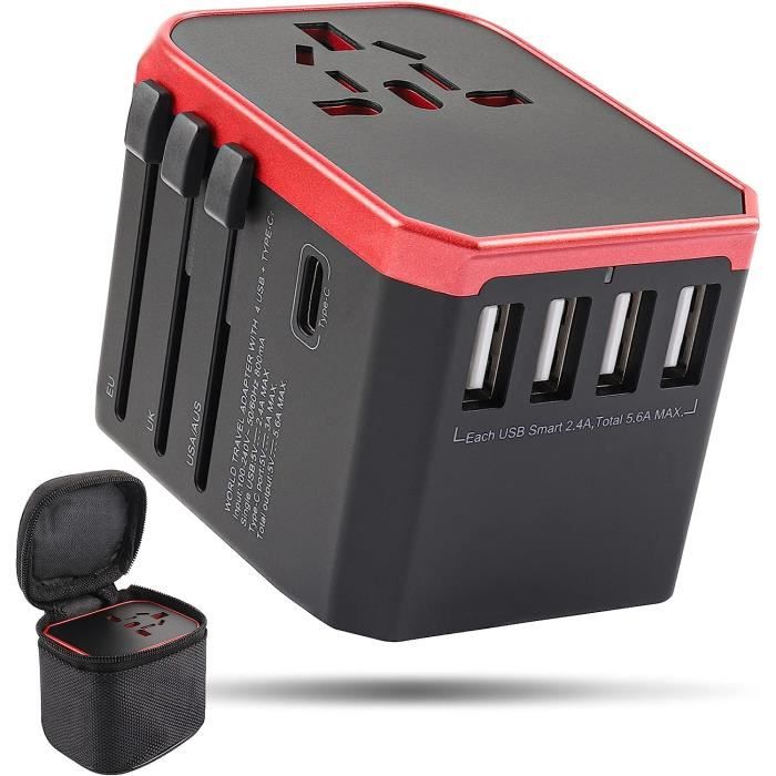 Adaptateur De Voyage Universel Hoppac 4-en-1 - Prise US/UK/EU/AUS + 2 Ports USB - 1500W - Pour 150+ Pays