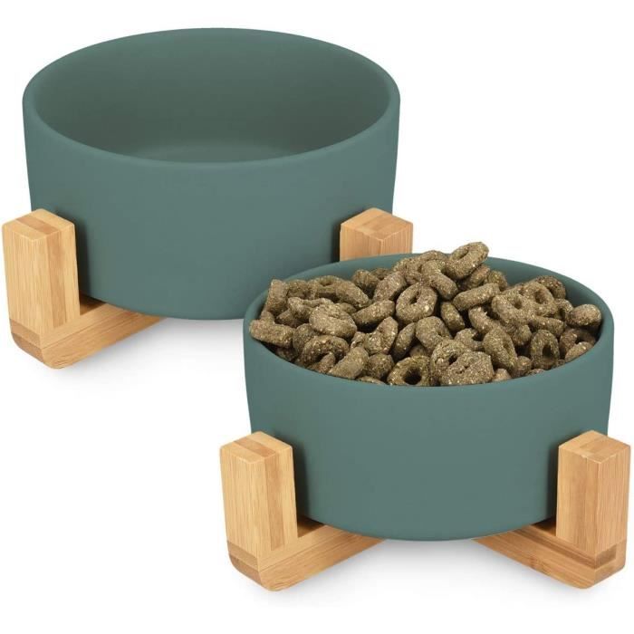 Navaris Lot 2x Bol En Ceramique Gamelle Pour Chat Chiot O 16 Cm Avec Support En Bambou Set 2x Gamelle Surelevee Avec 7174 Cdiscount